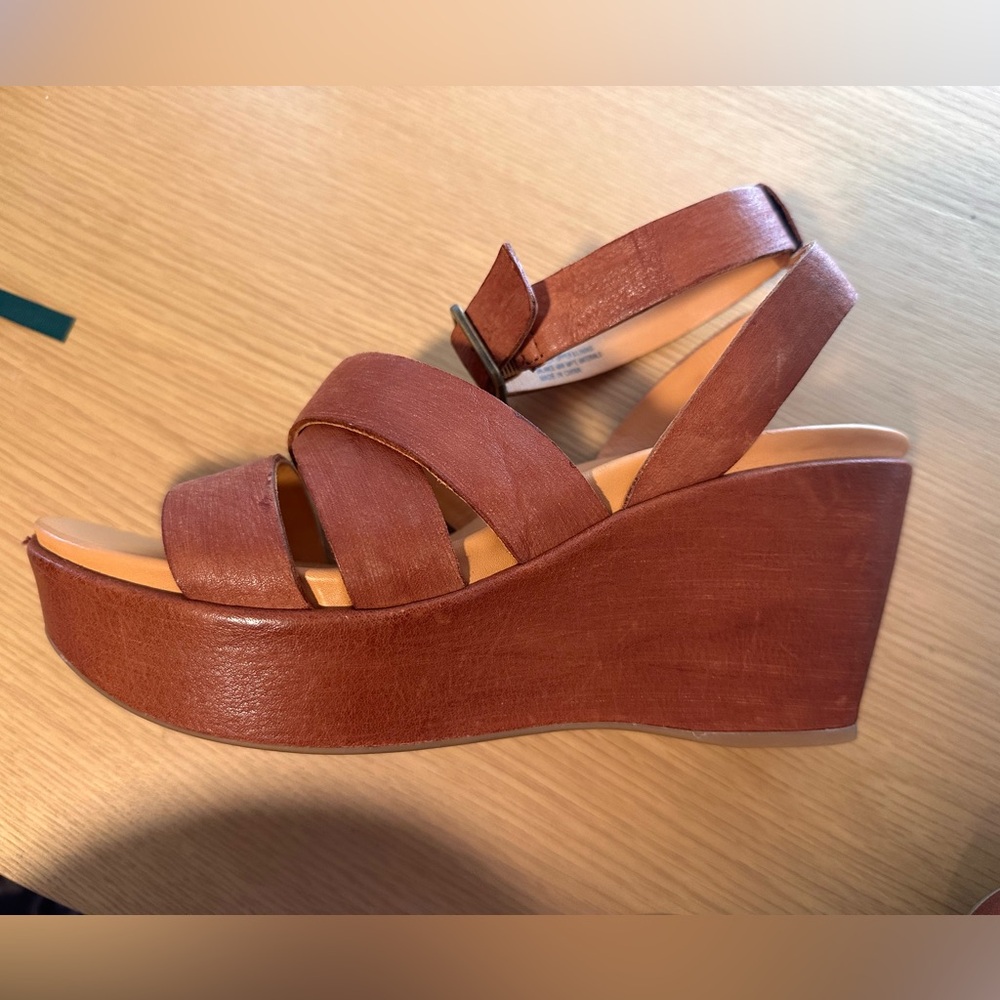 Kork-Ease Women's Brown Wedge Sandals with Crisscross Straps
